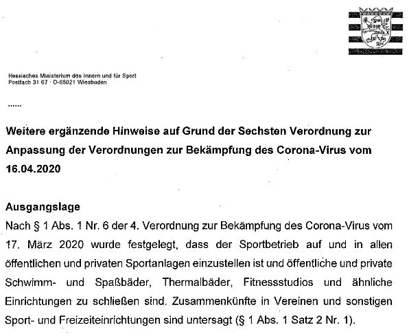 Neuester Erlass: Corona und der Spitzen-/Berufssport