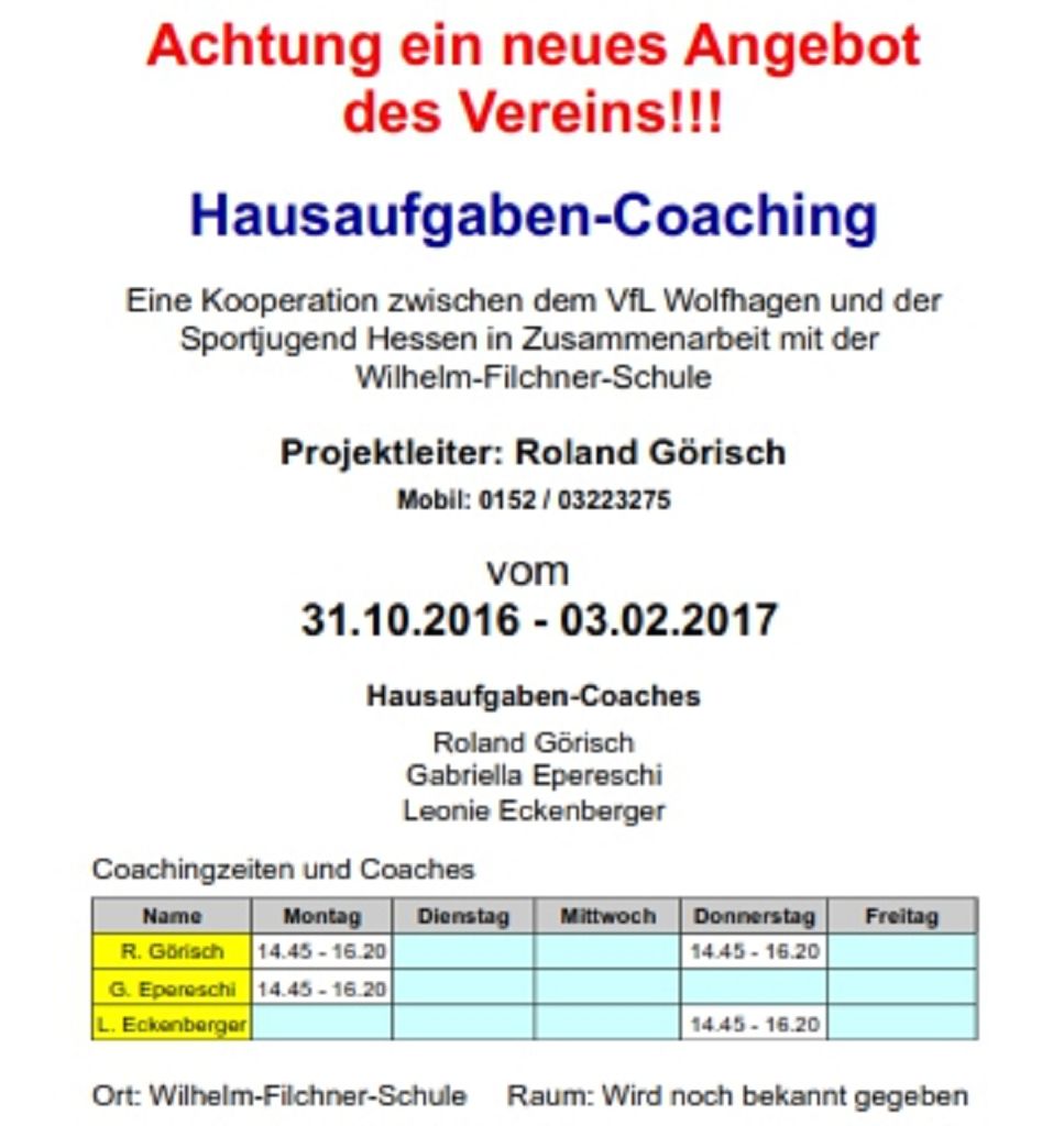 Innovatives Angebot von VfL und WFS: Hausaufgaben-Coaching