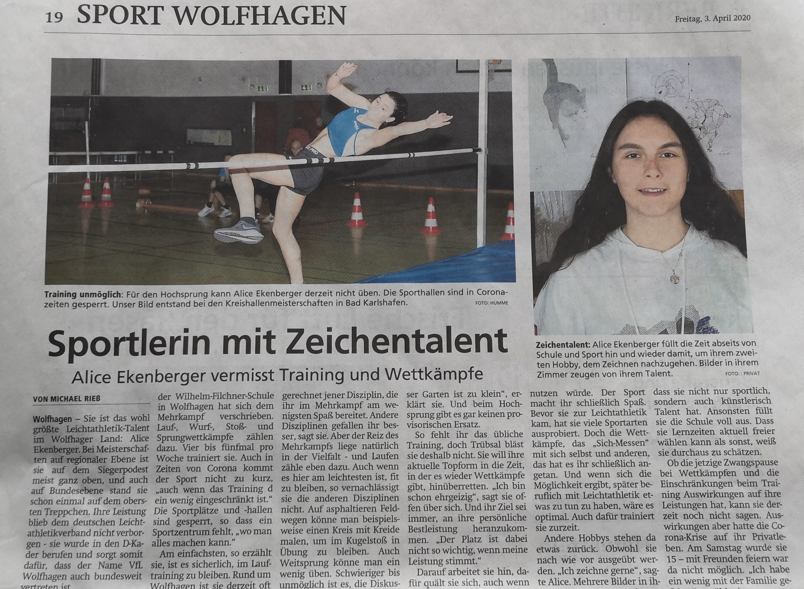 Schöne HNA-Story über unsere Alice Eckenberger